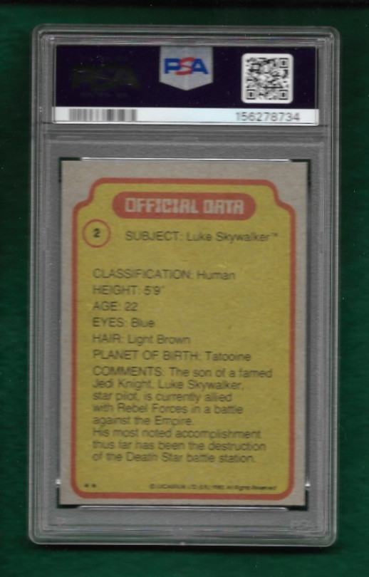 1980 TOPPS STAR WARS EMPIRE STRIKES BACK #2 LUKE SKYWALKER PSA 9 MINT view 2