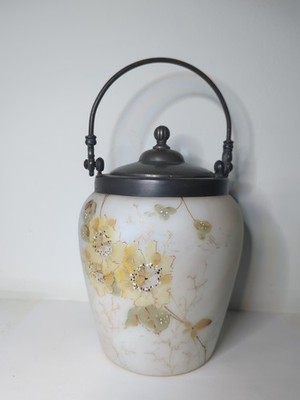 Mt. Washington Art Glass Biscuit Barrel / Cracker Jar Wild Rose Haunted Farm?