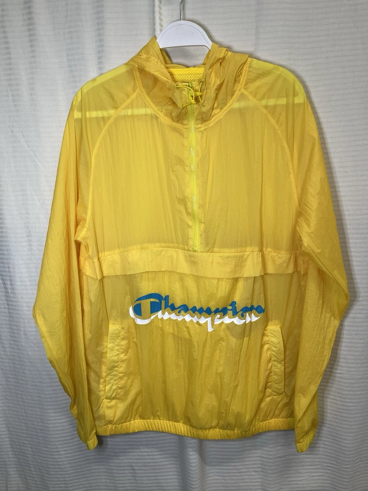 Champion Yellow Lightweight Hooded Windbreaker Anorak Jacket – Size Large