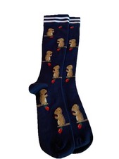 Knee High Unisex Novelty Statement Ribbed Socks Navy w/Chipmunks Strawberries