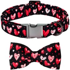 Valentine's Black Heart Dog Collar with Bow for X-Small Dogs A Red Heart