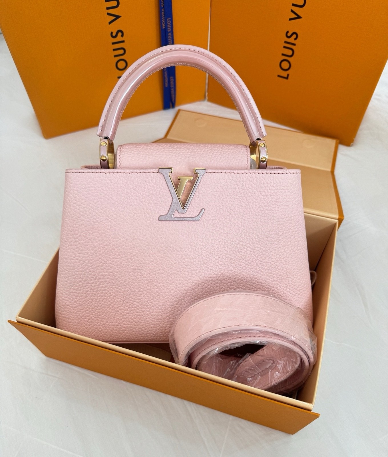 Louis Vuitton Calfskin Capucines BB Pink Shoulder Bag For Women