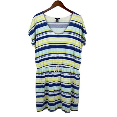 Gap Outlet T-shirt Dress Short Sleeve Blue Yellow Stripe Knee Length Women's XL