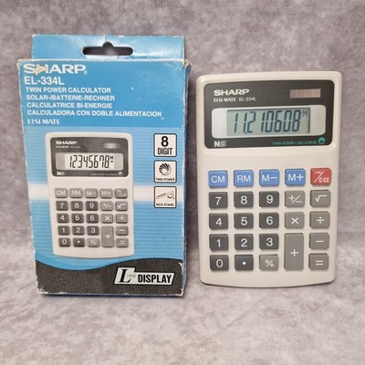 Sharp EL 334L Vintage Taschenrechner 8-stellig brandneu in OVP cremeweiß