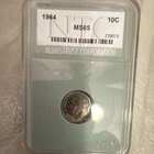 1964 Roosevelt Dime 10C Silver MS65 NTC Slab Cert #239575