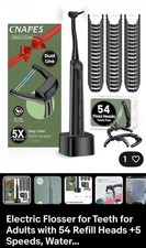 CNAPES Electric Flosser Black Dual Line 5 Speeds Deep Clean Floss 54 Heads