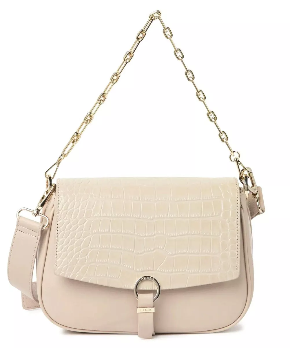 Ted Baker Jjolie Loop and Tab Grainy Leather Crossbody Shoulder Bag in Taupe