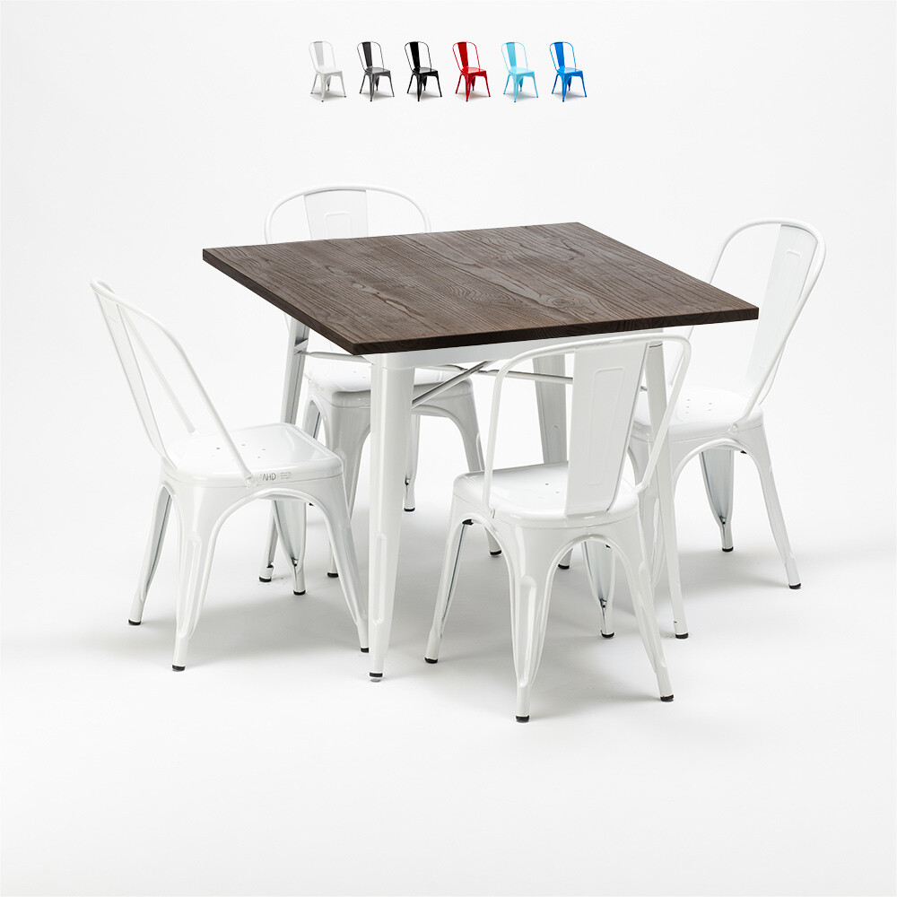 Mesa y sillas cuadradas en metal madera Tolix estilo industrial Midtown