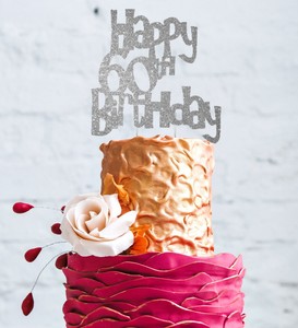 Happy 60th Birthday Cake Topper Glittery Silver Ebay