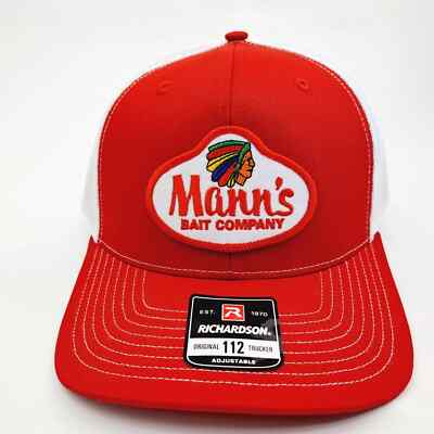 Mann's Bait Co. Embroidered Patch Richardson 112 Trucker Cap Hat Mesh Snapback