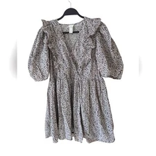H&M Puff Sleeve Ditsy Print Ruffle Dress Size Medium