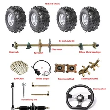 44" Go Kart Quad Rear Live Axle Kit Complete Wheels Sprocket Hub Front Steering