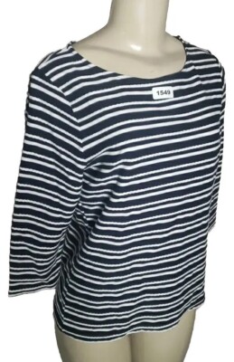 Croft &Barrow Stripe Blouse Pullover Top Blue White Tee Medium Half Sleeves 