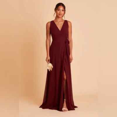 NWT Birdy Grey Minae Chiffon Bridesmaid Dress Wrap Maxi Cabernet Red Size  LARGE | eBay