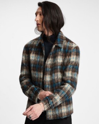 $1798 John Varvatos Collection Made In Italy Alpaca Plaid Jacquard