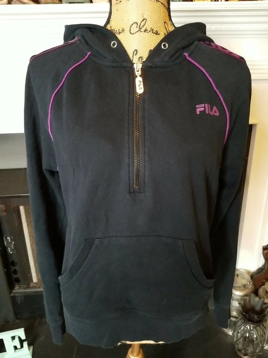 FILA Sport Womens L Hoodie Navy Blue Zip Front Long Sleeve Sweatshirt