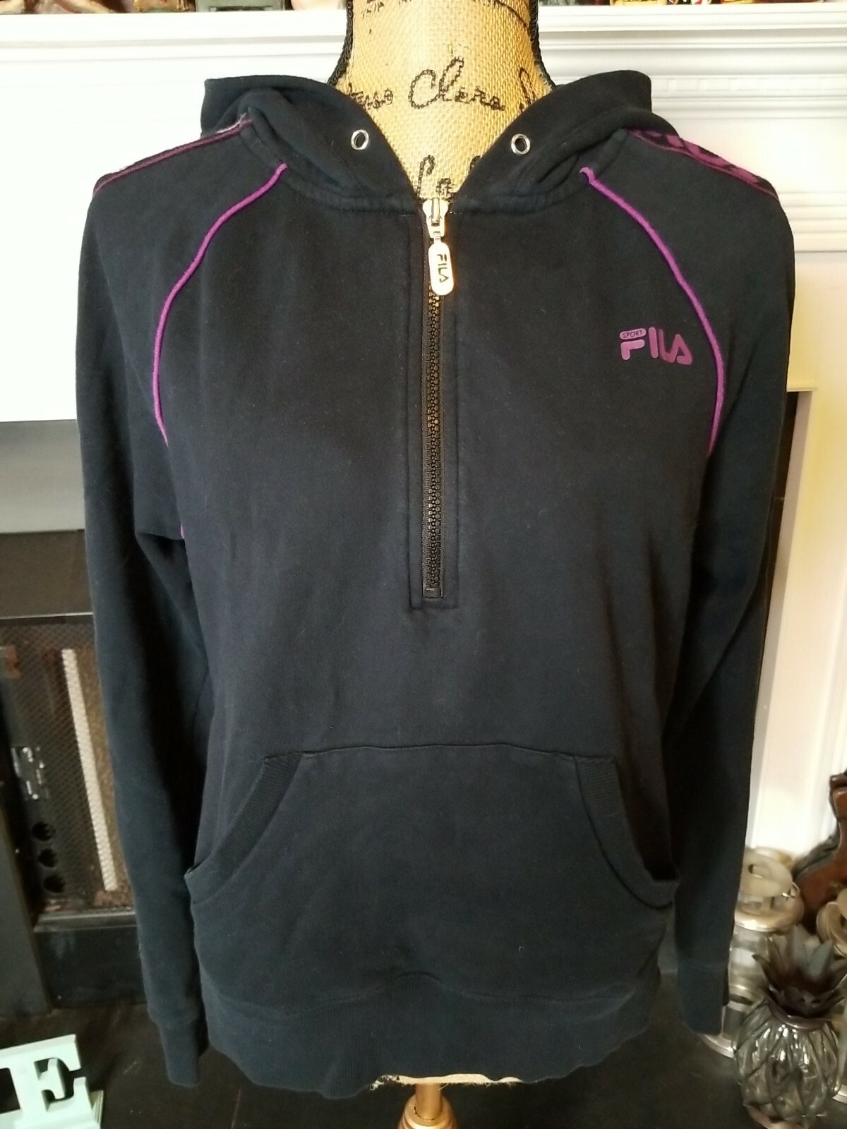 Felpa FILA Sport donna L con cappuccio blu navy zip davanti manica lunga