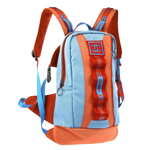 Chanel Sports Line Hi verano CC Mochila Bolso Rojo Azul ante de lona  S08257b | eBay