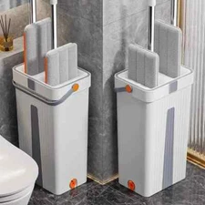 360-Degree Rotating Hand Free Mop, 33cm Flat Floor Cleaning System with Bucket