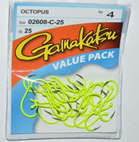 gamakatsu octopus hook size 4 chartreuse 02608-c-25 colored hooks value pack - Picture 1 of 2