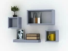 Set Of 4 Grey Wooden Floating Cube Shelves Wall Hanging Storage Deco Shelving