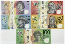 Set 5Pcs Australia 5 10 20 50 100 Dollars P 62 63 64 65 66 UNC NEW Banknote