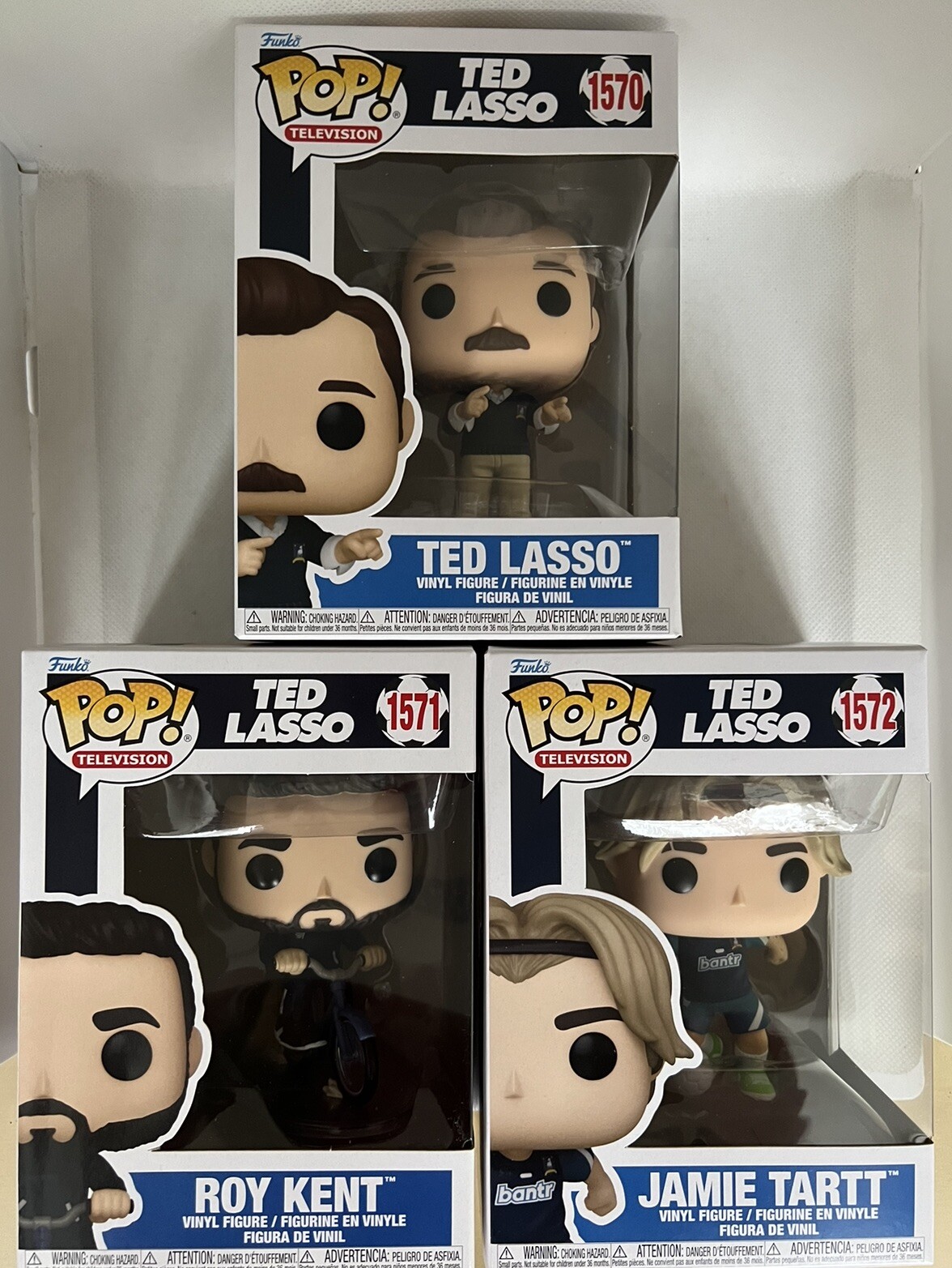 Funko Pop Vinyl Ted Lasso Pointing 1570 Roy Kent on Bike 1571 Jamie Tartt 1572