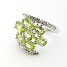 New "1" Sterling Silver Natural Oval Peridot  White Topaz Spiral Ring Size 8