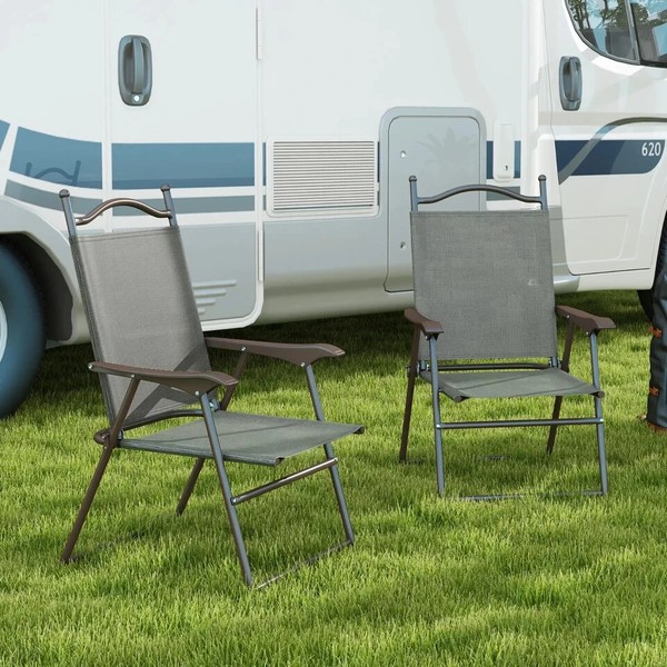 Juego de 2 sillas plegables grises asiento de camping al aire libre portátil patio jardín silla