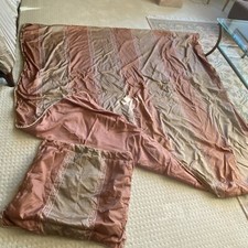 Vintage Queen Size Bedspread Embroidered Multicolor Floral  1 Sham Beige Bronz