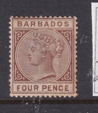 B ARBADOS....  1882  4d brown  mint (gum toning)     