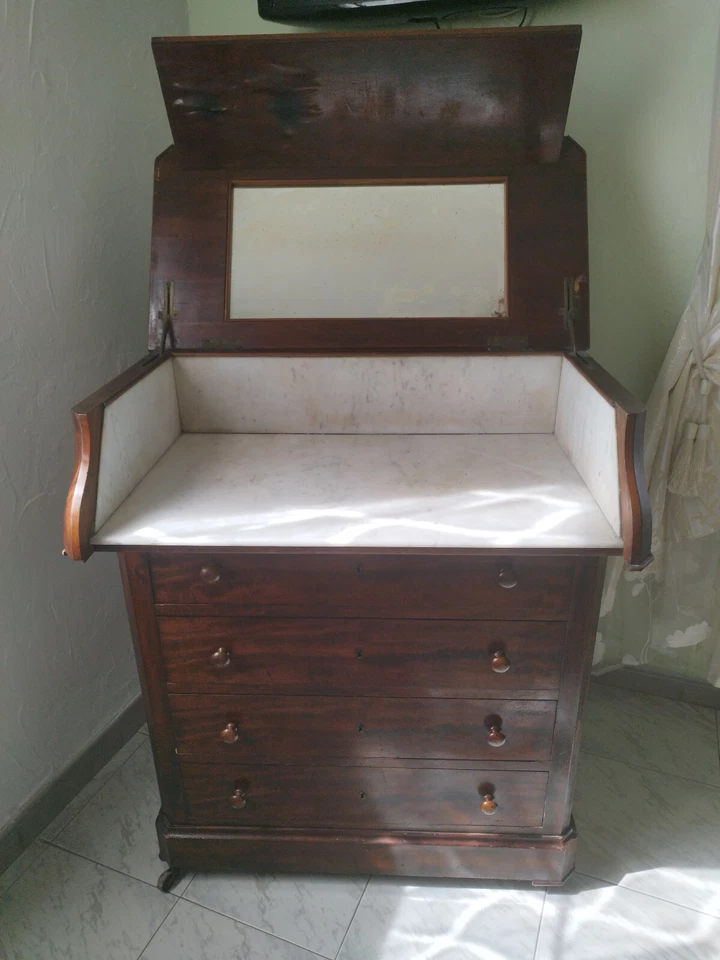 COMMODE de Toilette ancienne dite  de  "Chemin de Fer", bois Acajou. - Photo 2/4