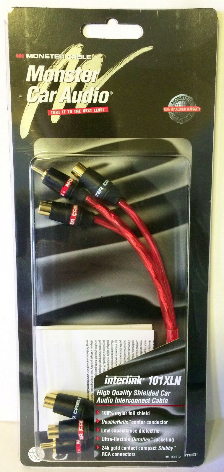 🎁 Monster Cable Car Audio Interlink 101XLN Y Adapter 1M to 2F RCA 10" 2