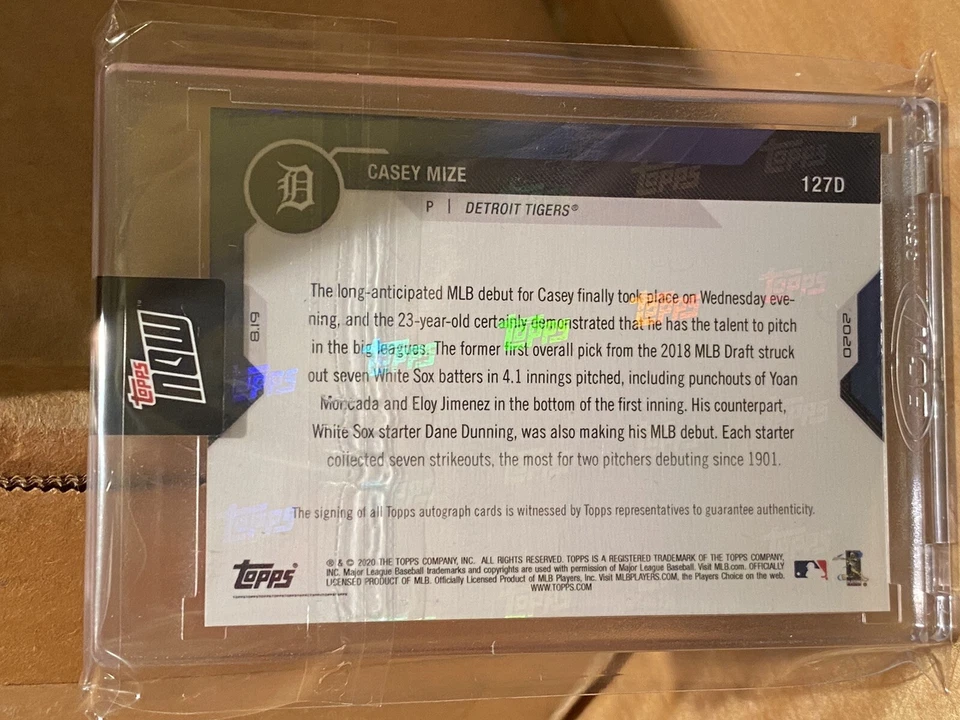 2020 Topps Now Casey Mize 127D Red Call-Up  Too 10 Prospect Tigers 01/10 - Image 2 of 4