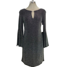 Eliza J Women's Cocktail Dress Size 2 Silver Bell Sleeve Keyhole Neck Shift