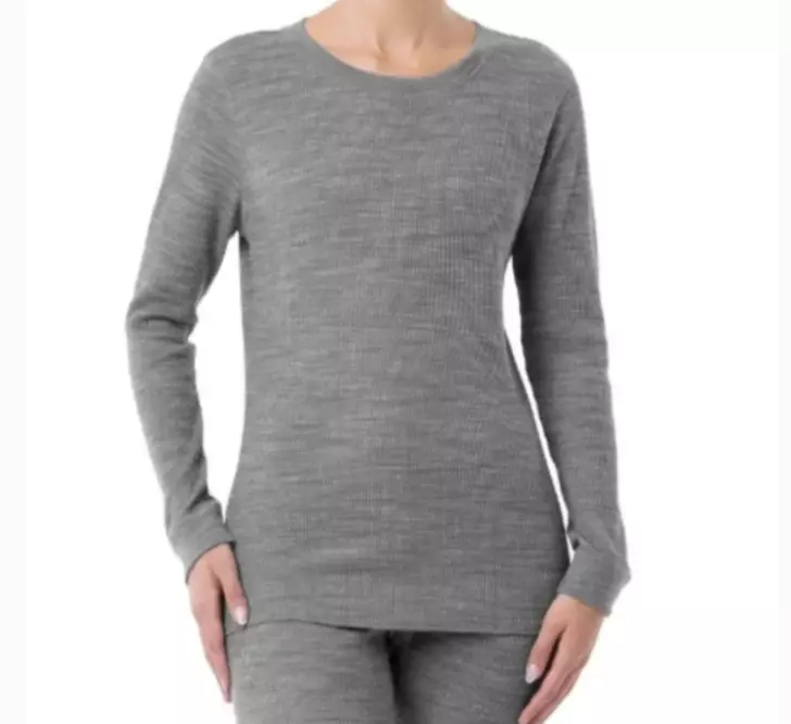 Fruit of the Loom Women's Long Underwear Waffle Grey Crew Neck