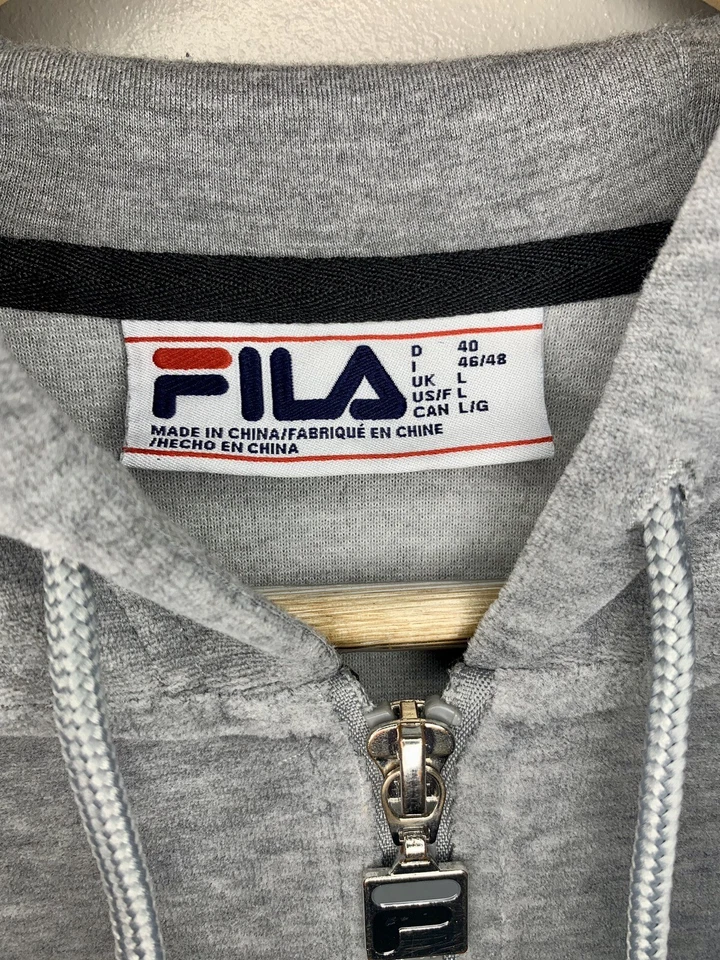 Fila Velour Black/Gray/White Stripe Full Zip Track Hoodie Jacket Fleece Large - Image 3 of 4