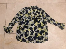 Gap Women's Floral Button-Up Blouse Long Sleeve 100% Cotton Lightweight Size L