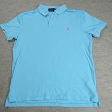 Polo Ralph Lauren Polo Shirt Medium Blue Custom Slim Fit Pink Pony