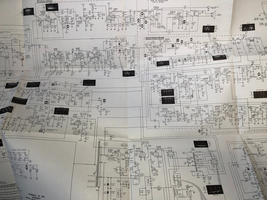 Vintage Heathkit GR-180 Color TV Original Fold Out Schematic Diagram Map