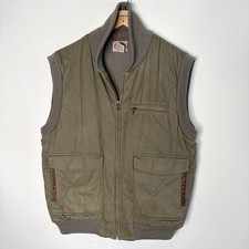 Vintage 80's Banana Republic Safari Vest Quilted Leather Trim Olive Green Men M