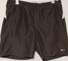 Nike Swim Shorts Trunks Mens L Mesh Lined Black Gray Drawstring Elastic 2 Pocket