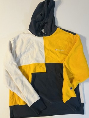 Vintage Champion Reverse Weave Patchwork Hoodie Color Block Pullover Size XL