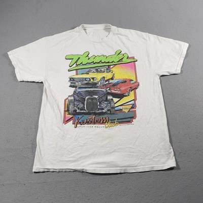 Vintage Thunder Kustom Club Shirt Mens Large White Hot Rod Cars Made USA 80s
