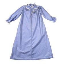 Quiet Moments Vintage 80s Blue Floral Embroidered Lace Trim Nightgown Medium USA