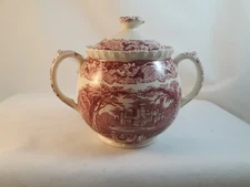 Vista Round Red Sugar Bowl & Lid Two Handles Mason's England (1890-2000) Read