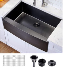 Hotis 33" Black Farmhouse Sink - Stainless Steel Apron-Front Single Bowl