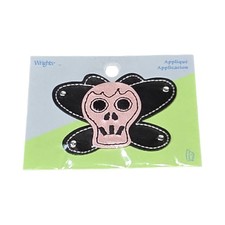 Vintage Wrights Pink Skull Butterfly Iron On Patch Goth Punk Sew On New Rare NOS