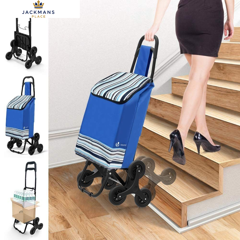 VOUNOT Folding Shopping Trolley on 6 Wheels, Stair Climbing Shopping Cart, Grocery Trolley, Blue - Image 2