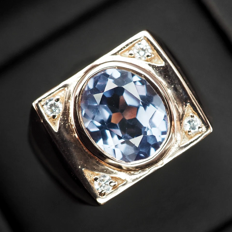 Anelli fatti a mano in argento sterling 925 ovale 5,14 ct con alessandrite... - Immagine 2 di 4